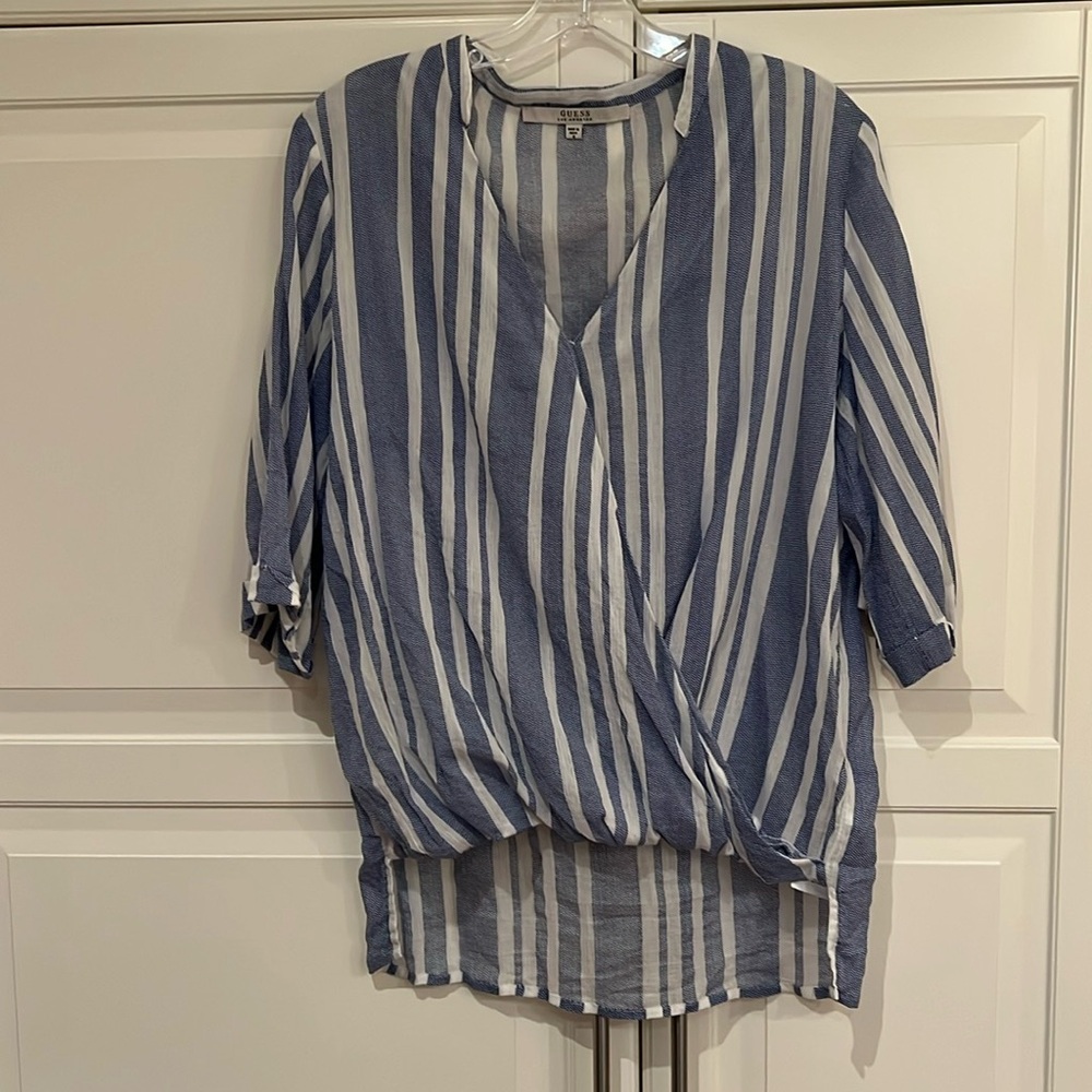 Guess blue and white striped blouse size medium